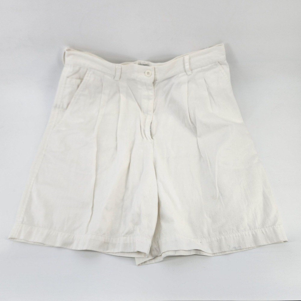 Marsh Landing White 100% Cotton Pleated Front High Rise Chino Shorts Womens 14